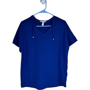 SPORT SAVVY Women's Blue‎ Short Sleeve V Neck Hoodie T Shirt Size XS Casual